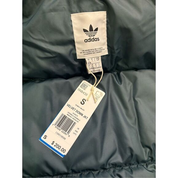Adidas Women's Dark Green Velvet Down Full Zip Puffer Jacket Size Small NWT - Picture 8 of 14